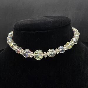 Aurora Borealis Glass Choker Necklace Beaded Vintage Costume Jewelry